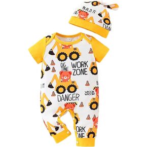 2Pack Newborn Baby Boy Romper Summer Short Sleeve Car Pattern Jumpsuit with Hat Infant Baby Boy Clothes Outfits in Saudi Arabia