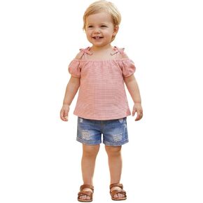 Toddler Cowgirl Outfit Baby Girl Denim Set Ruffle Sleeveless Top and Bloomers Shorts Jeans Outfits Western Clothes in Saudi Arabia