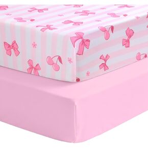 Cloele Crib Sheets 2 Pack for Boys Girls,Fitted Baby Crib Sheets for Standard Crib & Toddler Mattress 52"x28",Soft Breathable Nursery Bed Sheets(Pink Bow&Pink) in Saudi Arabia