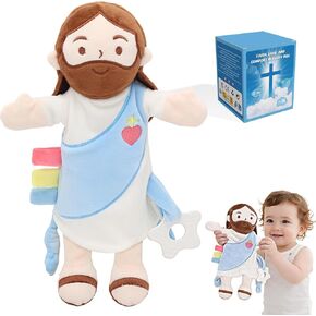 Yelakey Baby Lovey with Teether, Jesus Security Blanket with Crinkle Tags, Soft Minky Velour Newborn Girl Boy Gift with Bell for Baby Shower, Baptism or Birthday Essentials in Saudi Arabia