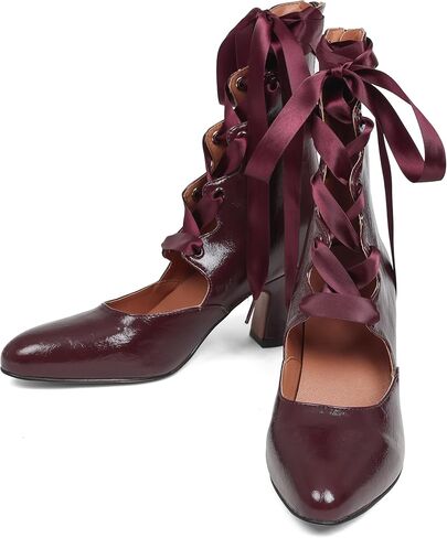 SaraIris Women's Black Mary Janes Kitten Heel Round Toe Ankle Strap Lace Up Shoes in Kuwait