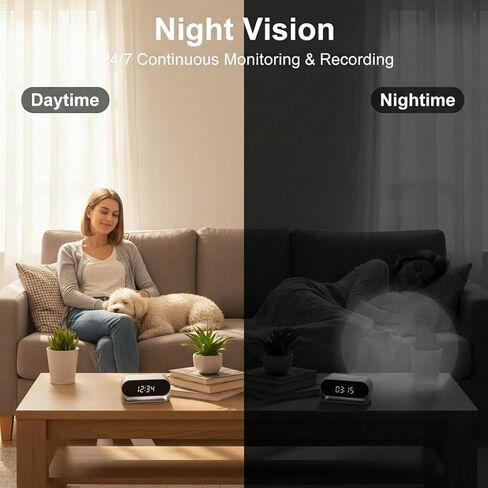 ULar 4K UHD Clock Camera, WiFi6 & AP Hotspot, Remote Live View, 2600mAh Battery, Motion Detection, HD Night Vision, Home Security Monitor, No Audio in Kuwait