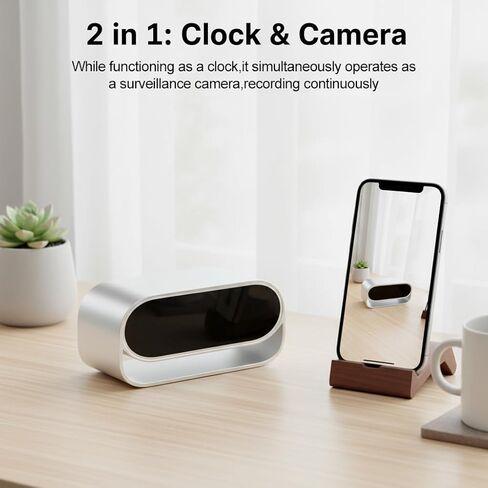 ULar 4K UHD Clock Camera, WiFi6 & AP Hotspot, Remote Live View, 2600mAh Battery, Motion Detection, HD Night Vision, Home Security Monitor, No Audio in Kuwait