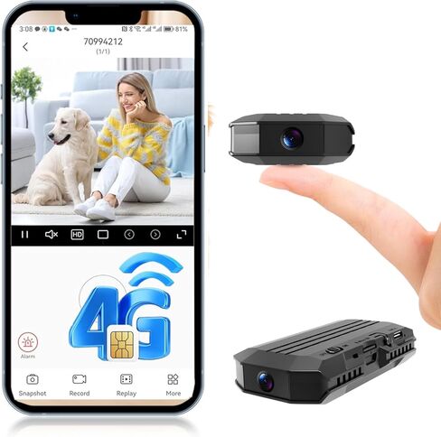 4G LTE Cellular Network Hidden Camera (no WiFi Required, Built-in SIM Card), no Power Supply Needed,Motion Detection alerts, Suitable for pet/Baby/Vehicle Monitoring，Built-in Battery 10 Hours in Kuwait