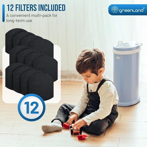 Greenland® 12-Pack Carbon Filter Refills Compatible with Ubbi® Diaper Pail – Activated Charcoal Odor Absorbing Pads, Long-Lasting Deodorizer Replacement for Ubbi Steel Diaper Pail in Kuwait