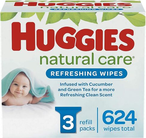 HUGGIES Refreshing Clean Scented Baby Wipes, Hypoallergenic, 3 Refill Packs (624 Total Wipes), Size 1 in Kuwait