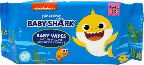 Baby Shark 60ct Baby Wipes with Aloe & Vitamin E - 24 pack in Kuwait