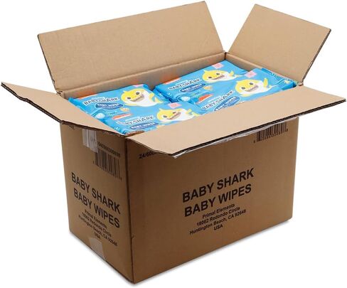 Baby Shark 60ct Baby Wipes with Aloe & Vitamin E - 24 pack in Kuwait