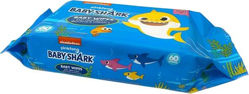 Baby Shark 60ct Baby Wipes with Aloe & Vitamin E - 24 pack in Kuwait