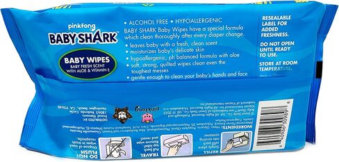 Baby Shark 60ct Baby Wipes with Aloe & Vitamin E - 24 pack in Kuwait