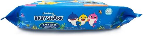 Baby Shark 60ct Baby Wipes with Aloe & Vitamin E - 24 pack in Kuwait