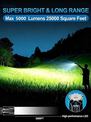 مصابيح LED قابلة لإعادة الشحن، مصباح يدوي تكتيكي فائق السطوع 99,000 لومن مع عدسة إشعال، 6 أوضاع قابلة للتكبير ومقاومة للماء، أقوى ضوء فلاش للتخييم والطوارئ كهدية منزلية in Kuwait