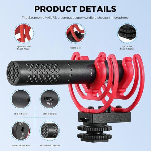ميكروفون سارامونيك VMic7S على الكاميرا، ميكروفون فيديو مكثف للكاميرا DSLR والهاتف ومدونة الفيديو ومقابلة ENG/EFP والتسجيل الخارجي in Kuwait