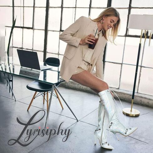 Lyrisiphy Knee High Boots for Women Pointed Toe Stiletto Heels Side Zipper Rivets Tassels Boots Fashion Dress Party Boots Mid Calf Boots in Kuwait
