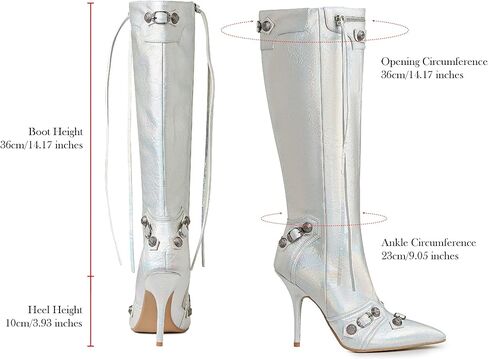 Lyrisiphy Knee High Boots for Women Pointed Toe Stiletto Heels Side Zipper Rivets Tassels Boots Fashion Dress Party Boots Mid Calf Boots in Kuwait