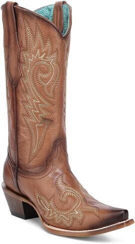 Corral Boots Women's Sand Handcrafted Western Boots | Snip Toe Toe Cowboy Boots with Decorative Flames Embroidery in Kuwait