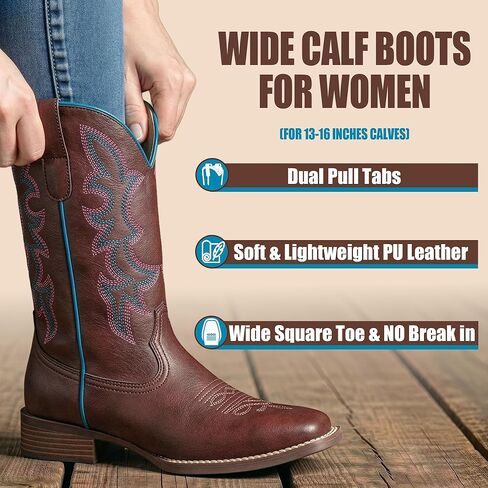 SheSole Cowboy Boots for Women Square Toe Wide Calf Cowgirl Boots Ladies Western Boots in Saudi Arabia