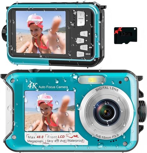 كاميرا تحت الماء بدقة 4K بدقة 64 ميجابكسل وكاميرا مقاومة للماء بطول 11 قدم مع بطاقة سعة 32 جيجابايت من النوع C قابلة للطفو in Kuwait