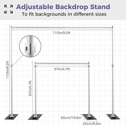 Heavy Duty Backdrop Stand 9.2x9.2ft, Pipe and Drape Backdrop Stand Kit | Adjustable Photo Background Frame with Metal Base & Carry Bag for Photography, Party, Birthday and Wedding Decoration in Saudi Arabia