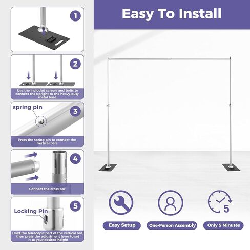 Heavy Duty Backdrop Stand 9.2x9.2ft, Pipe and Drape Backdrop Stand Kit | Adjustable Photo Background Frame with Metal Base & Carry Bag for Photography, Party, Birthday and Wedding Decoration in Saudi Arabia
