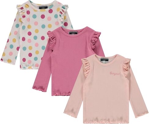 French Connection 3-Pack Baby Girls’ Ribbed Long Sleeve Ruffle Tops – Soft Cotton Blend Shirts – Sizes 12M, 18M, 24M in Saudi Arabia