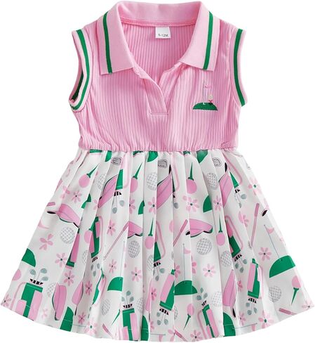 Toddler Baby Girl Golf Outfit Golf Print Sleeveless Lapel Collar A Line Dress Cute Girls Summer Clothes in Kuwait