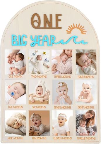 My First Year Photo Board, Wood 12 Month Milestone Baby Picture Frame, My First Year Photo Frame Photoes Display 1st Birthday Decorations Girl Boy Nursery Decor Birthday Party Baby Keepsake Gifts in Kuwait