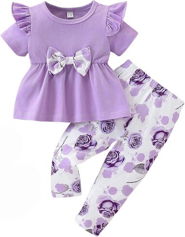 Baby Girl Clothes Toddler Ruffle Short Sleeve Shirt Floral Pant Set Summer Clothing for Girl Outfits in Saudi Arabia