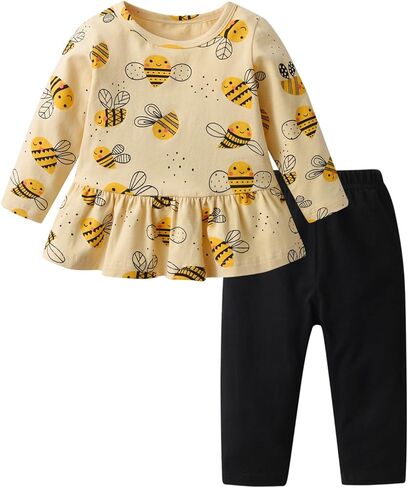 Infant Baby Girl Clothes Toddler Cow Print Long Sleeve Pullover Top Pant Fall Winter Outfits Set in Saudi Arabia
