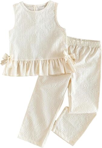 SOLY HUX Toddler Girl's Summer Clothes Ruffle Sleeveless Top and Pants 2 Piece Set Cute Outfits in Saudi Arabia