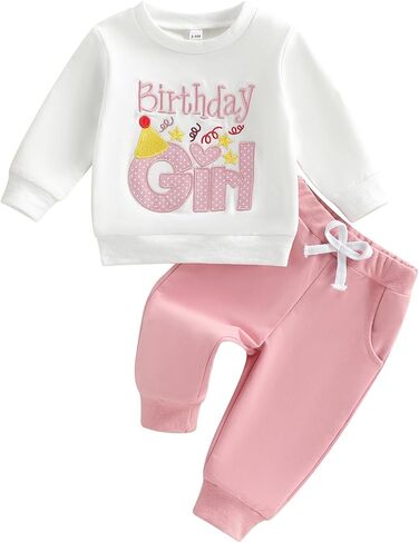 Toddler Baby Girl Birthday Outfits It's My Birthday Sweatshirt Tops and Pants 2Pcs Set Waffle Fall Winter Clohtes in Saudi Arabia