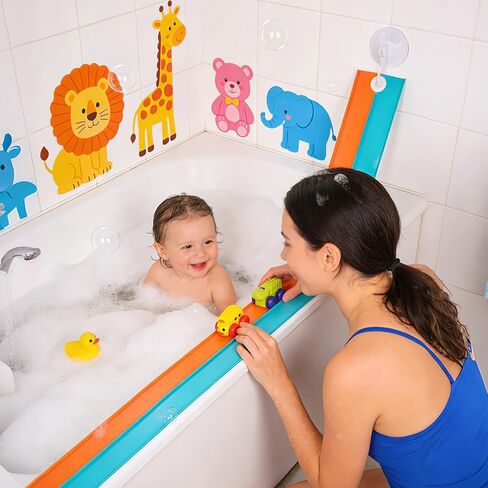 5 Ft Race Car Bath Toy Set, Toddler Bath Toys, Race car Set for Kids Ages 3+, Bathtub Time Birthday Gift for Boys & Girls, Including Mesh Storage Bag and 3 Suction Cup (Orange) in Saudi Arabia