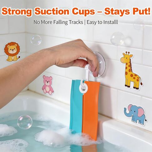 5 Ft Race Car Bath Toy Set, Toddler Bath Toys, Race car Set for Kids Ages 3+, Bathtub Time Birthday Gift for Boys & Girls, Including Mesh Storage Bag and 3 Suction Cup (Orange) in Saudi Arabia
