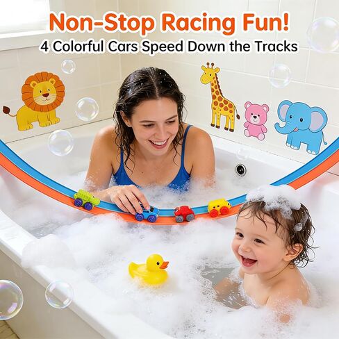 5 Ft Race Car Bath Toy Set, Toddler Bath Toys, Race car Set for Kids Ages 3+, Bathtub Time Birthday Gift for Boys & Girls, Including Mesh Storage Bag and 3 Suction Cup (Orange) in Saudi Arabia