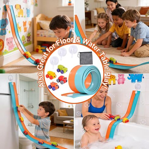 5 Ft Race Car Bath Toy Set, Toddler Bath Toys, Race car Set for Kids Ages 3+, Bathtub Time Birthday Gift for Boys & Girls, Including Mesh Storage Bag and 3 Suction Cup (Orange) in Saudi Arabia
