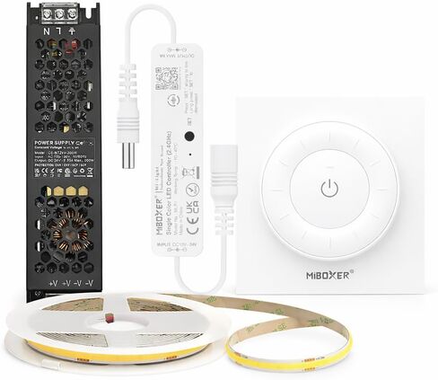 طقم جهاز تحكم عن بعد MLR1 صغير بلون واحد LED وحزمة تحكم عن بعد بعجلة دوارة K3 بيضاء (24 فولت 200 واط IP20 LED سائق + 24 فولت COB LED شريط 480LED/m CRI90 4000K أبيض طبيعي) in Kuwait
