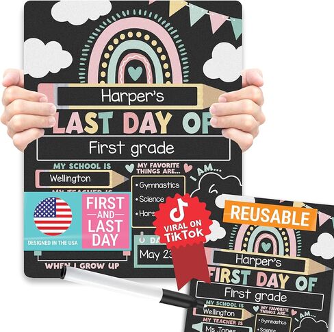 My Last Day of School Sign with Markers -11x14 Back to School Signs First and Last Day, Kindergarten Chalkboard Signs, Pre K Sign Board, Preschool Board, Reusable Photo Prop for Kids in Saudi Arabia