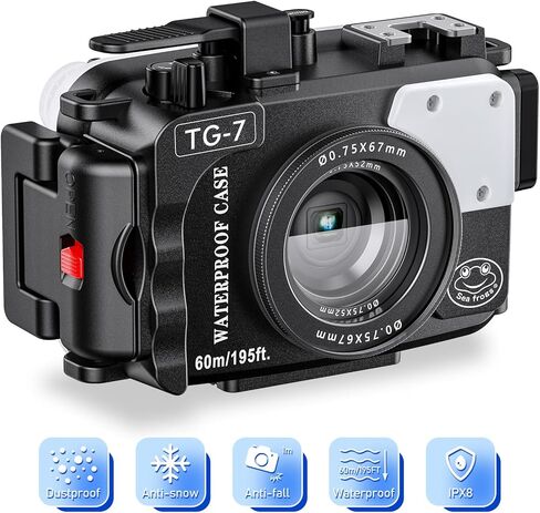 Seafrogs 60m/195ft Underwater Camera Housing for Olympus TG-7 – Waterproof Case with 52mm & 67mm Thread, Dual Fiber Optic Ports, Leak Detection, Stainless Steel Mounting Plate (TG-7-white) in Saudi Arabia