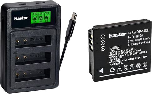 بطارية Kastar 4 عبوات مع شاحن LZD3 USB ثلاثي متوافق مع باناسونيك CGA-S005 Kodak LB-080 Samsung IA-BH125C Ricoh DB-60 DB-65 Sigma BP-41 Pentax D-Li106 Leica BP-DC4 Fujifilm NP-70 in Kuwait