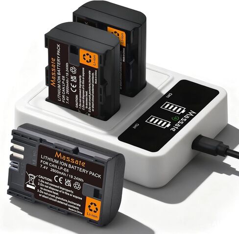 3 عبوات بطاريات LP-E6 بقدرة 2600 مللي أمبير في الساعة وشاحن سريع LED PD20W - طاقة كاملة 2.5 ساعة، بطارية LP-E6 لكاميرات Canon EOS 5D Mark II/III/IV، 5DS/R، 6D/6D II، 7D/7D II، 60D 70D 80D 90D، R، R5 & R6 DSLR in Kuwait