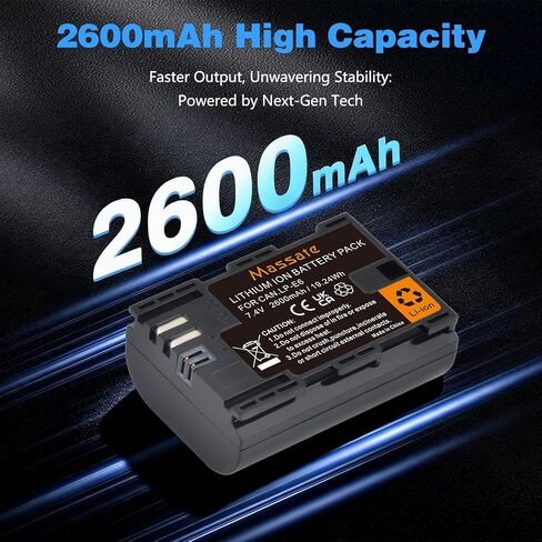 3 عبوات بطاريات LP-E6 بقدرة 2600 مللي أمبير في الساعة وشاحن سريع LED PD20W - طاقة كاملة 2.5 ساعة، بطارية LP-E6 لكاميرات Canon EOS 5D Mark II/III/IV، 5DS/R، 6D/6D II، 7D/7D II، 60D 70D 80D 90D، R، R5 & R6 DSLR in Kuwait