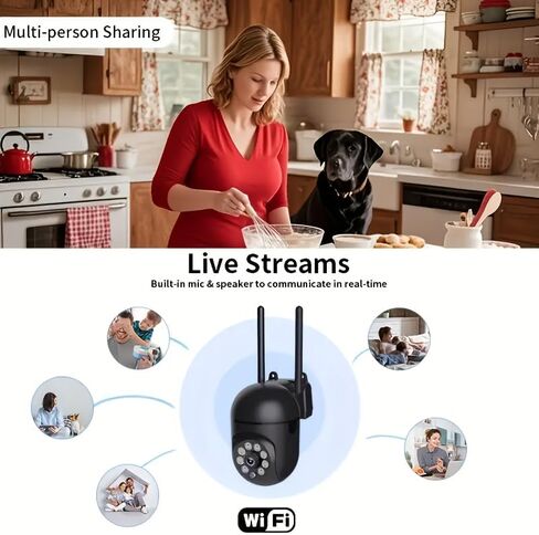 Indoor Outdoor Security Camera, 360° Pan Tilt Camera for Home Security with Color Night Vision, Smart Motion Detection, Auto Tracking, Two Way Audio, 1080P Full HD WiFi Camera in Kuwait