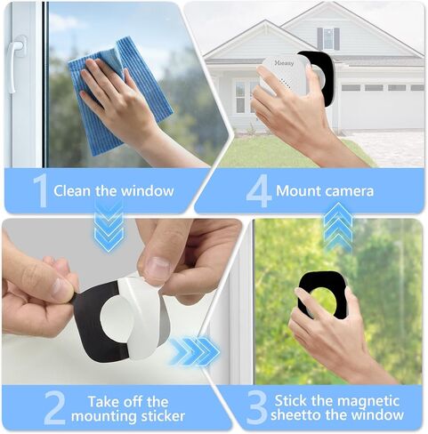 HIEASY 8MP 4K Window Security Camera, 2.4/5GHz Dual-Band WiFi Glass-Mount Camera, Anti-Reflection Night Vision, AI Human Detection, 24/7 Continuous Recording, 32GB SD Card Included, Black (4K-Black) in Saudi Arabia