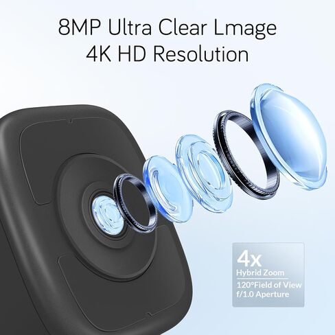 HIEASY 8MP 4K Window Security Camera, 2.4/5GHz Dual-Band WiFi Glass-Mount Camera, Anti-Reflection Night Vision, AI Human Detection, 24/7 Continuous Recording, 32GB SD Card Included, Black (4K-Black) in Saudi Arabia