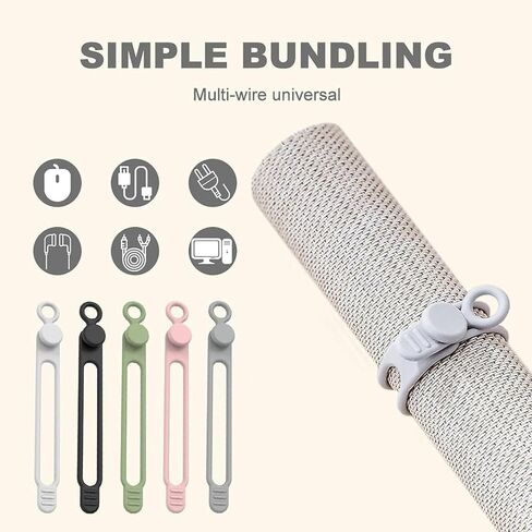 20Pcs Silicone Cable Straps Cord Organizer for Bundling Earphone, Phone Charger, Computer Cords, Reusable Cable Ties Wire Organizer in Home,Office,Kitchen,School in Saudi Arabia