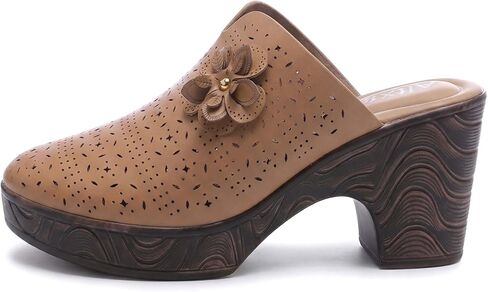Altxic Women's Hollow Out Flower Upper Low Block Chunky Heels Comfy Slip On Wood Grain Open Back Mule Clogs in Saudi Arabia