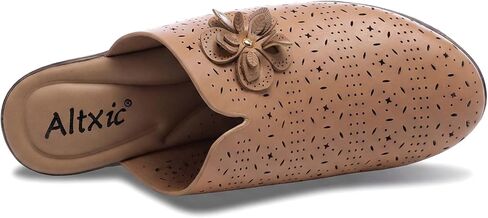 Altxic Women's Hollow Out Flower Upper Low Block Chunky Heels Comfy Slip On Wood Grain Open Back Mule Clogs in Saudi Arabia