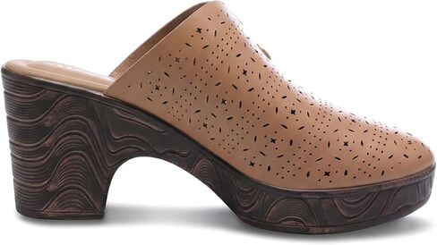 Altxic Women's Hollow Out Flower Upper Low Block Chunky Heels Comfy Slip On Wood Grain Open Back Mule Clogs in Saudi Arabia