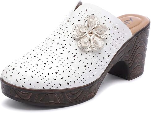 Altxic Women's Hollow Out Flower Upper Low Block Chunky Heels Comfy Slip On Wood Grain Open Back Mule Clogs in Saudi Arabia