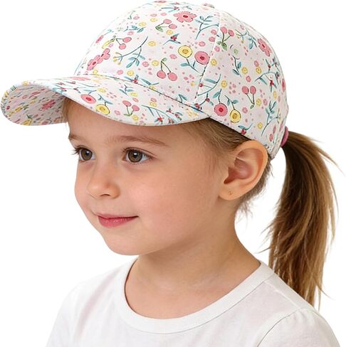 Girls-Floral-Baseball-Cap for Toddler Adjustable-Sun-Hat Trucker-Hat Ponytail-Dad-Hat for 2-7 Years Kids in Kuwait